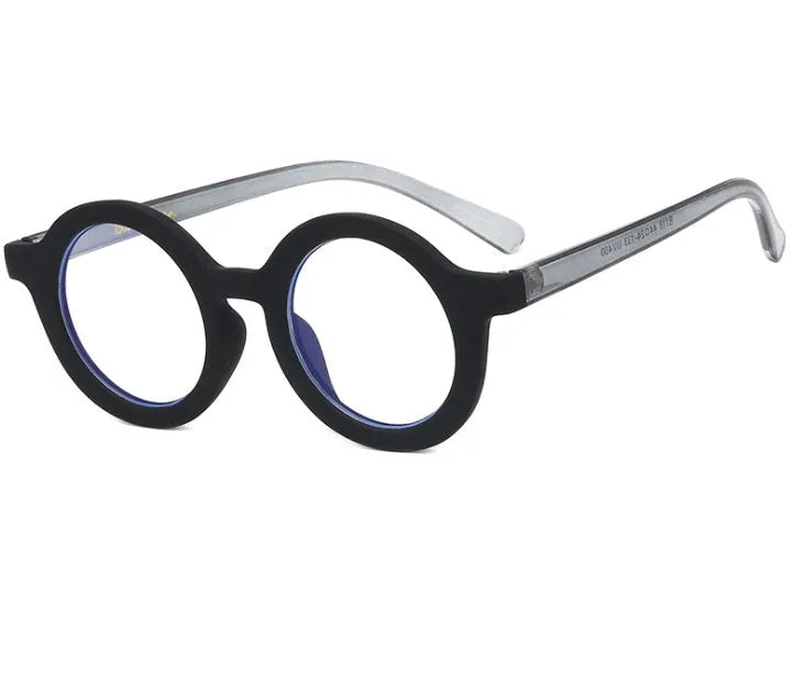 Retro round frame glasses with UV400 anti blue light lenses in black colour