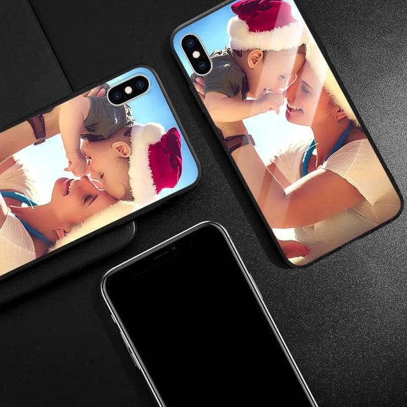 Custom patterned thin iPhone case with a raised edge around the screen and camera on an iPhone.