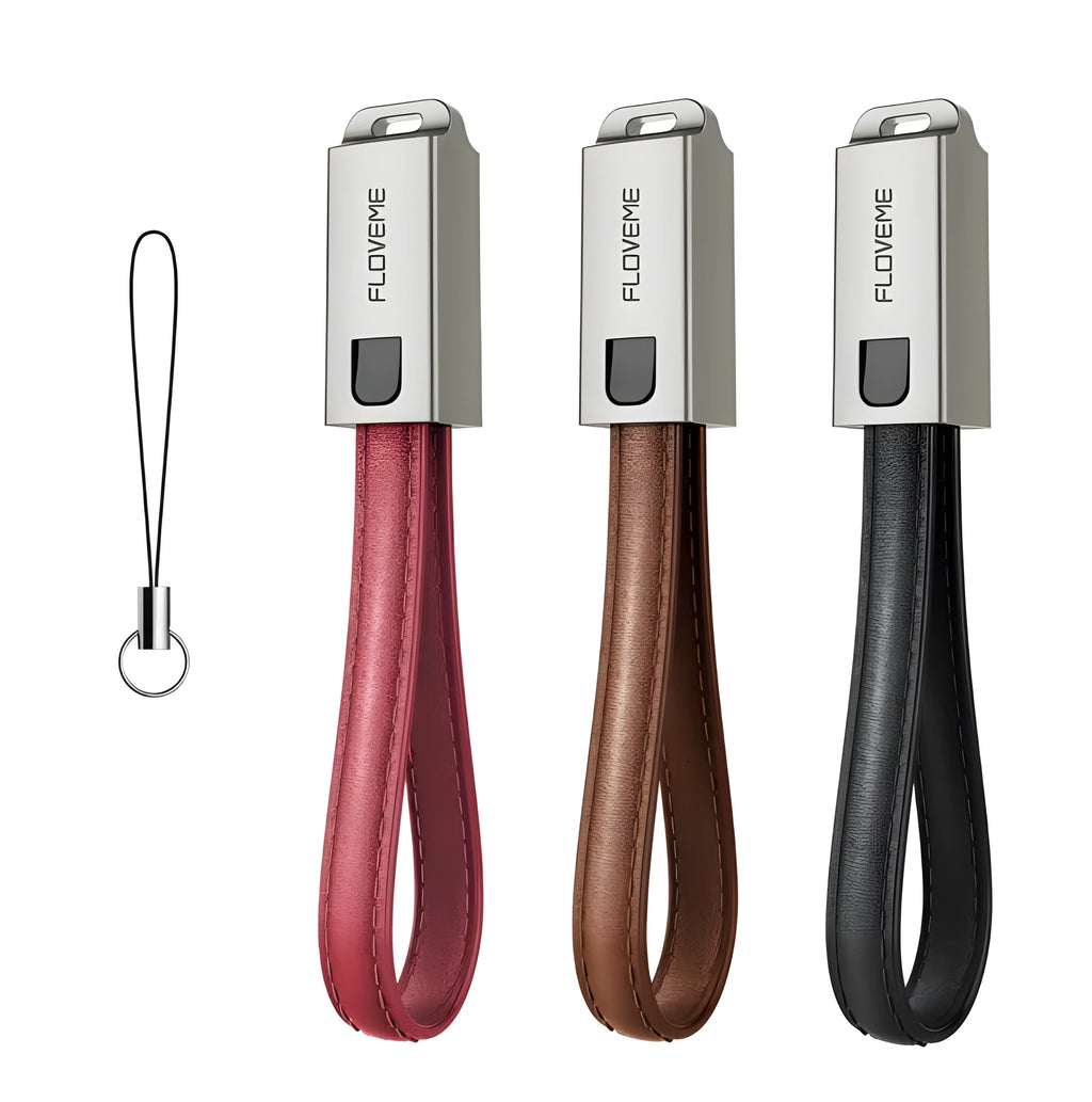 Leather USB charging cable with Lightning connector for iPhone, 20cm length, available in black
