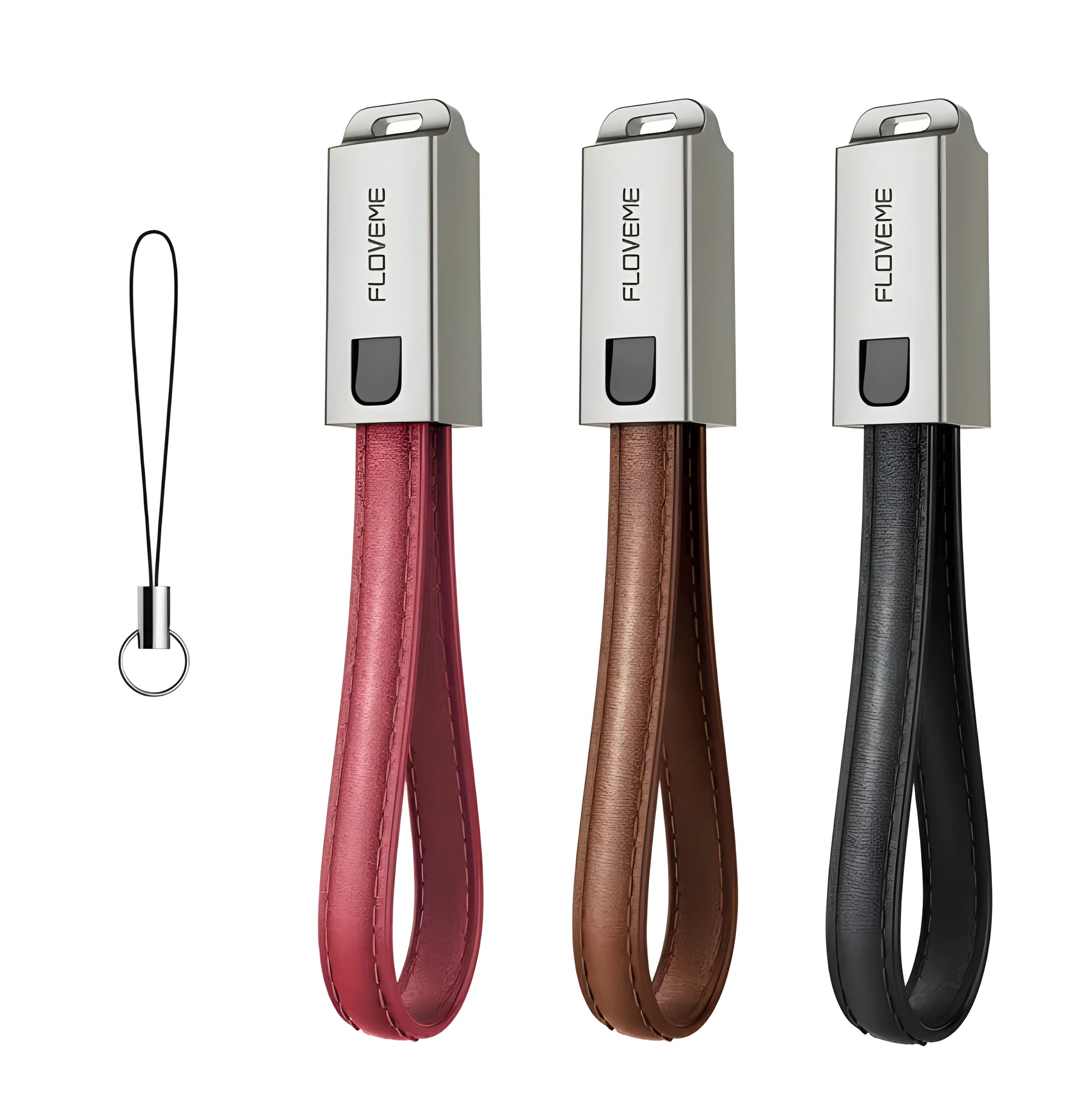 Leather USB charging cable with Lightning connector for iPhone, 20cm length, available in black