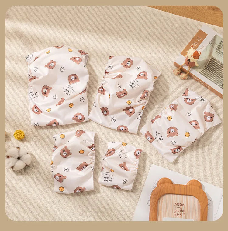 Blue Bear pattern reusable polyester dog diaper with fastener tape and elastic waistband for leakproof protection