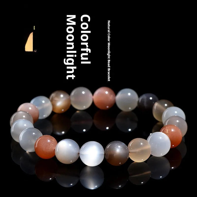 Natural moonstone colourful moonlight bracelet with 8mm single circle beads