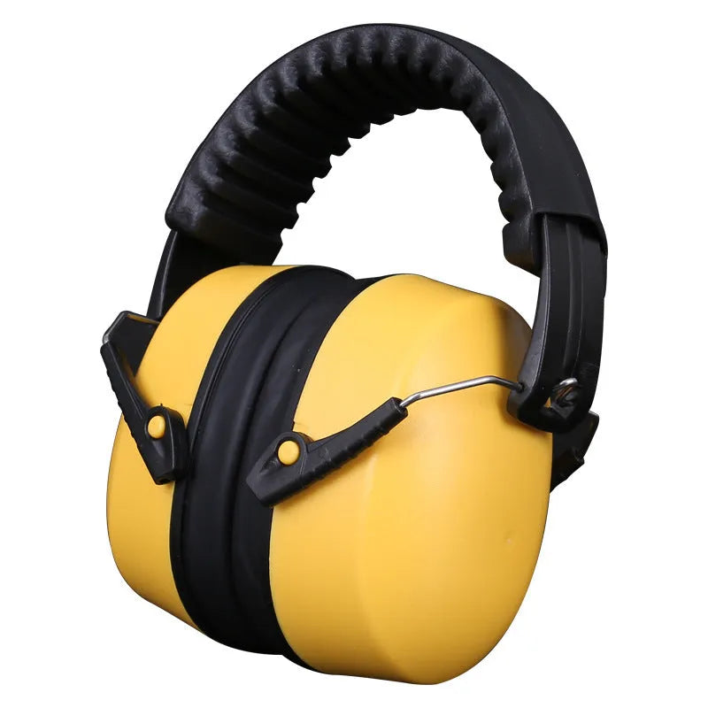 Orange noise-reducing headphones with adjustable elastic headband and breathable fabric ear cushions
