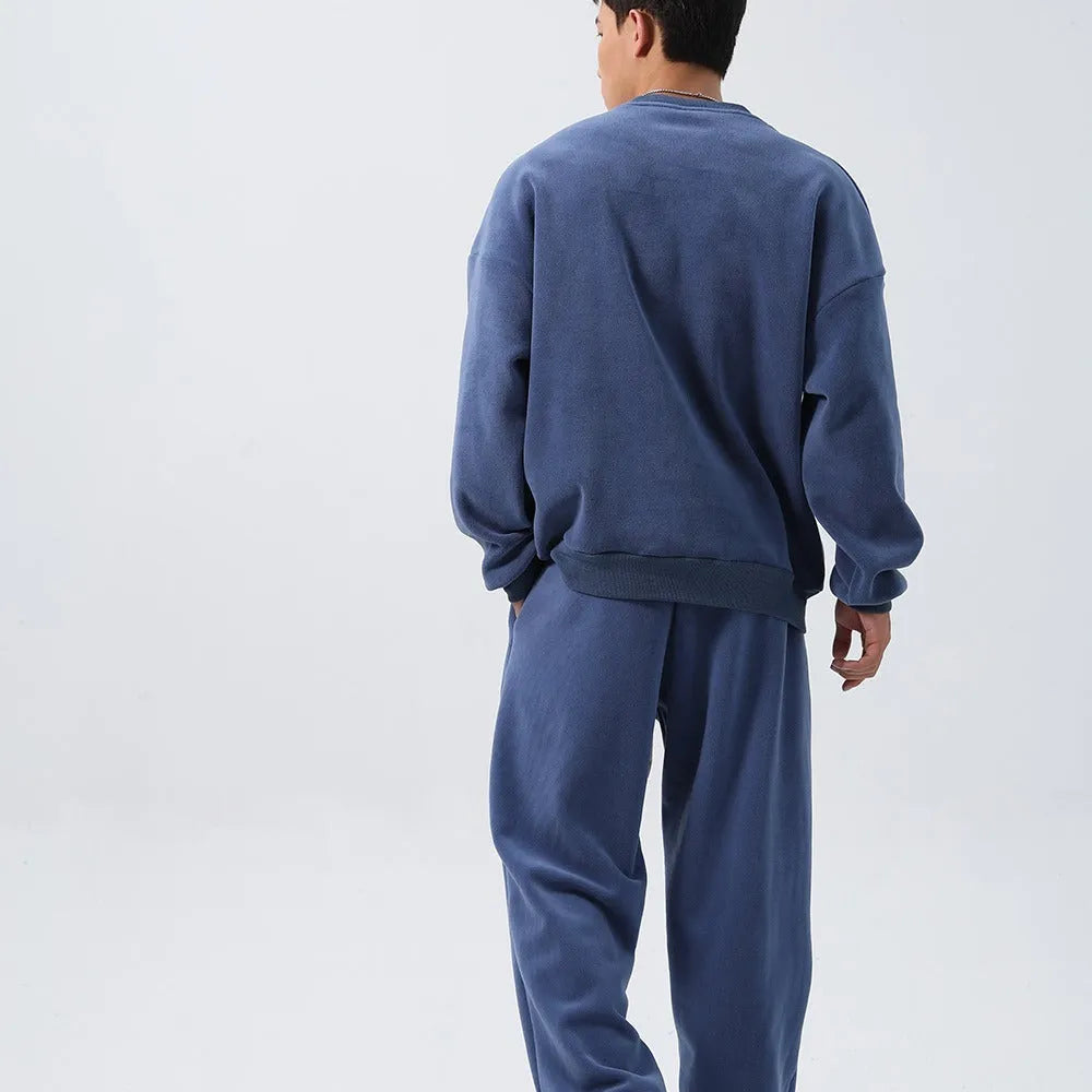 Men's polar fleece sports suit set with padded trousers in army green colour