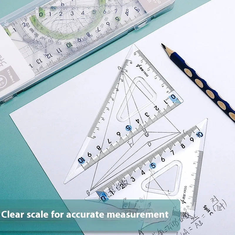 Youpai transparent acrylic ruler set with squares and protractor on a wooden desk