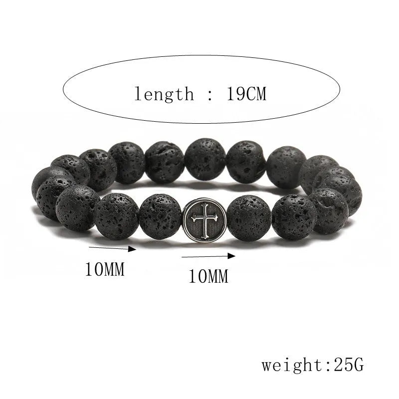 Stainless steel geometric bracelet with a central 10mm volcanic-colour agate stone.