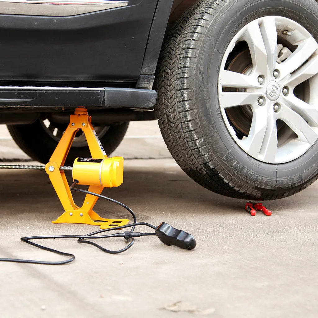 TY002 electric hydraulic car jack kit with a 2-tonne capacity on a grey background.