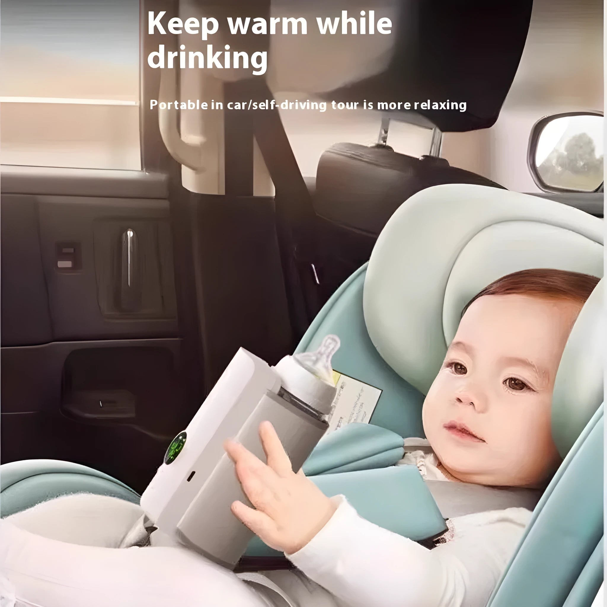 Grey and white car charger electric milk warmer for baby bottles and beverages.