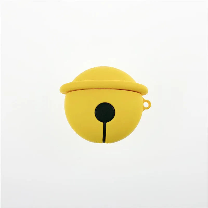 Yellow silicone bell-shaped protective case for AirPods and universal headphones.