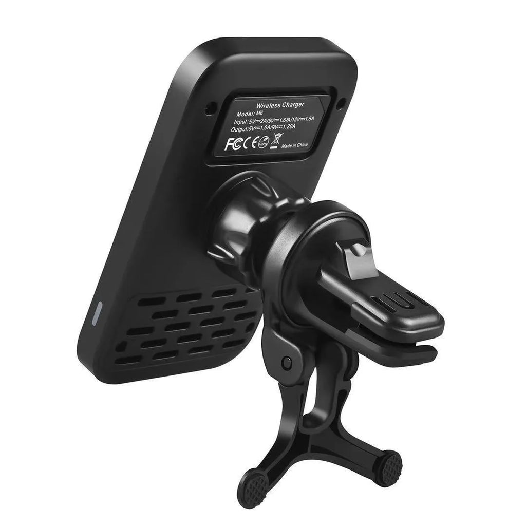 M6 black magnetic wireless car charging bracket with USB interface