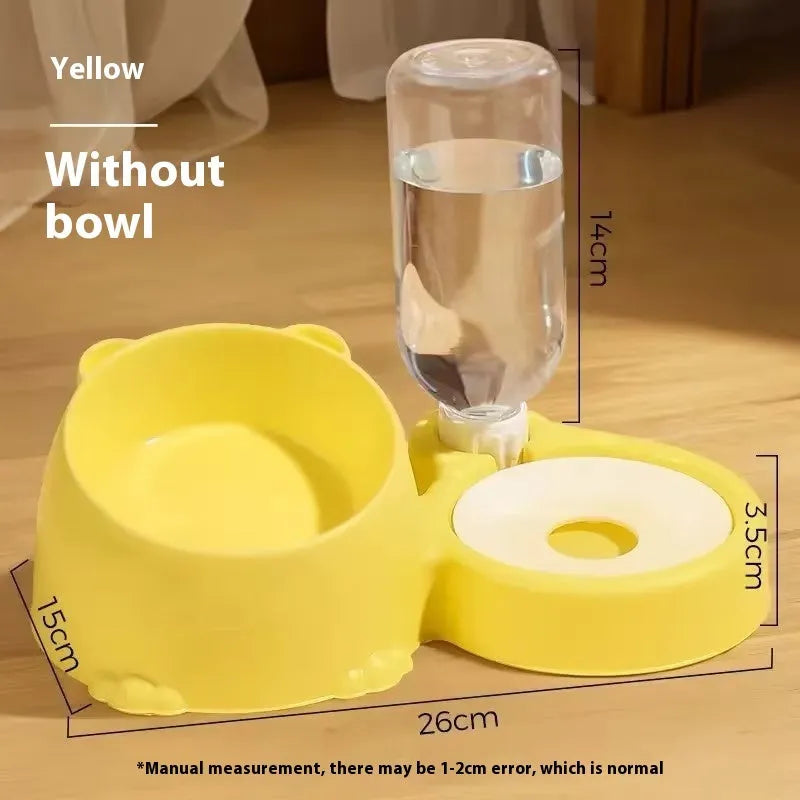 Double bowl automatic drinking pet basin with stainless steel bowls on ceramic base in blue colour