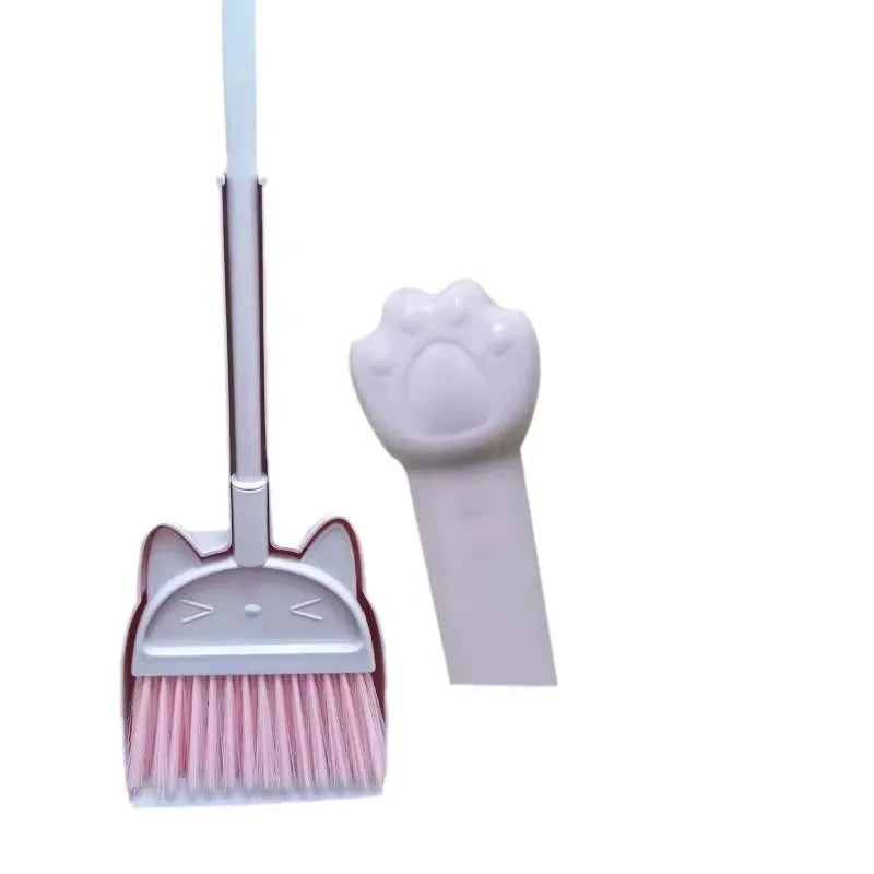 Broom and dustpan set with rotating head and non-stick holder in beige, green, and purple colours