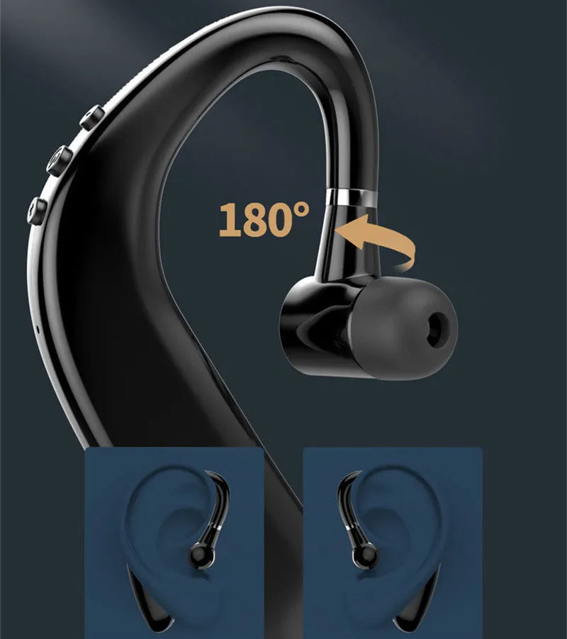 Single wireless Bluetooth earphone in black with rotatable ear tip for left or right ear wear