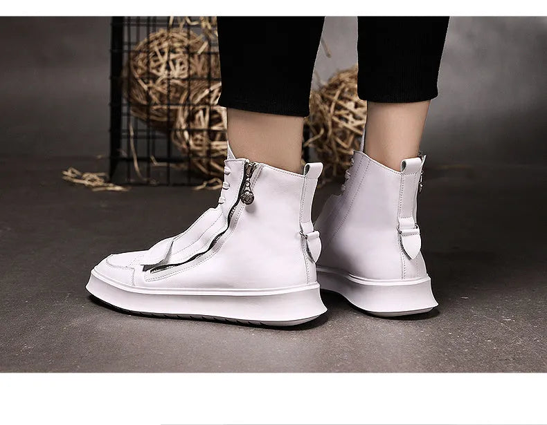 Men's black PU leather ankle boots in a high-top sneaker winter style