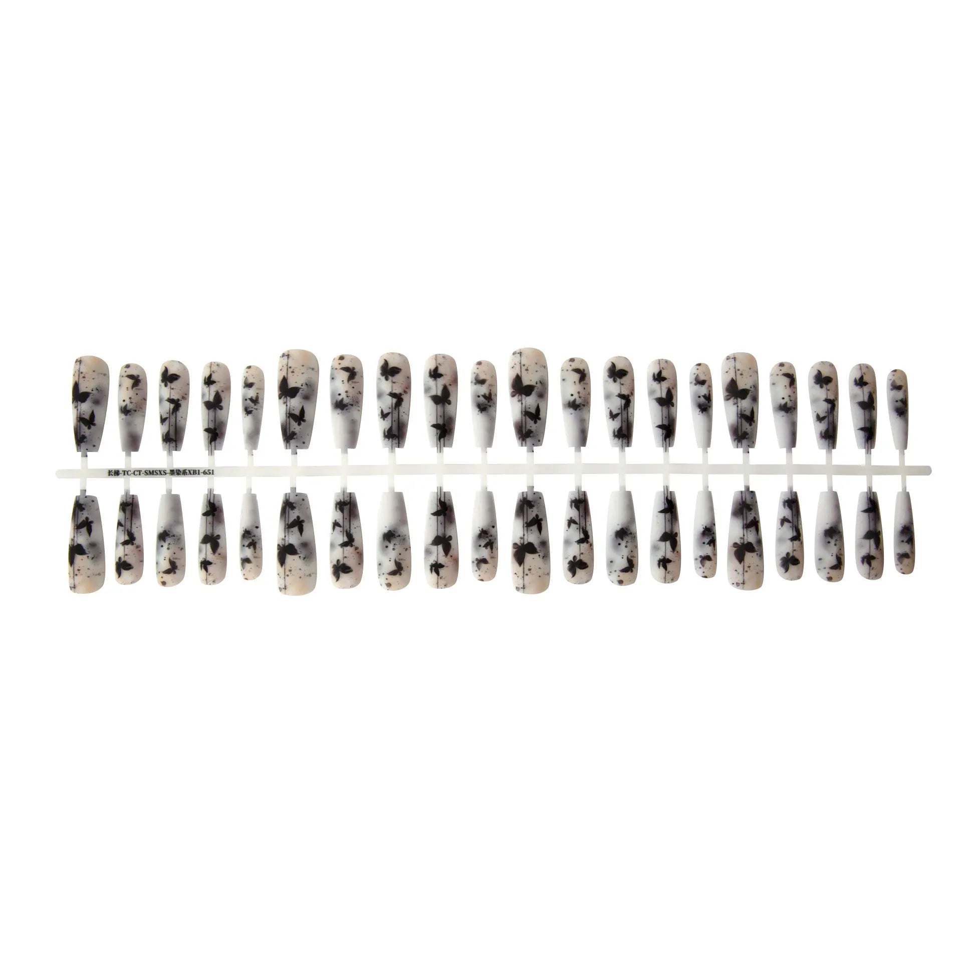 Ink dye long ladder nail stickers with butterfly pattern in glossy sealing layer finish