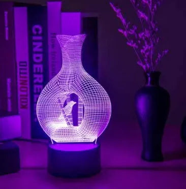 3D acrylic LED night light with touch button on ABS base, showing multi-colour illumination.