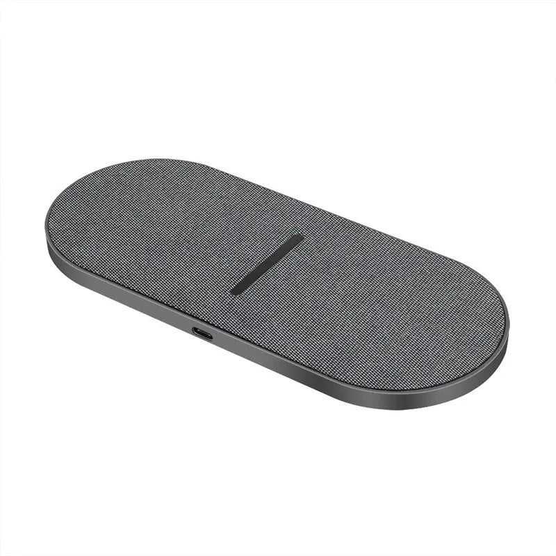 Black dual wireless charging pads with indicator lights showing 10W quick charging capability