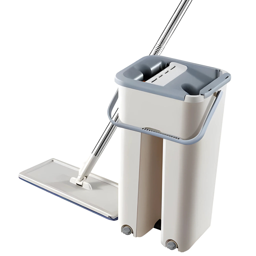 Home kitchen wooden floor lazy mop with 360-degree rotating microfiber flat mop head and bucket