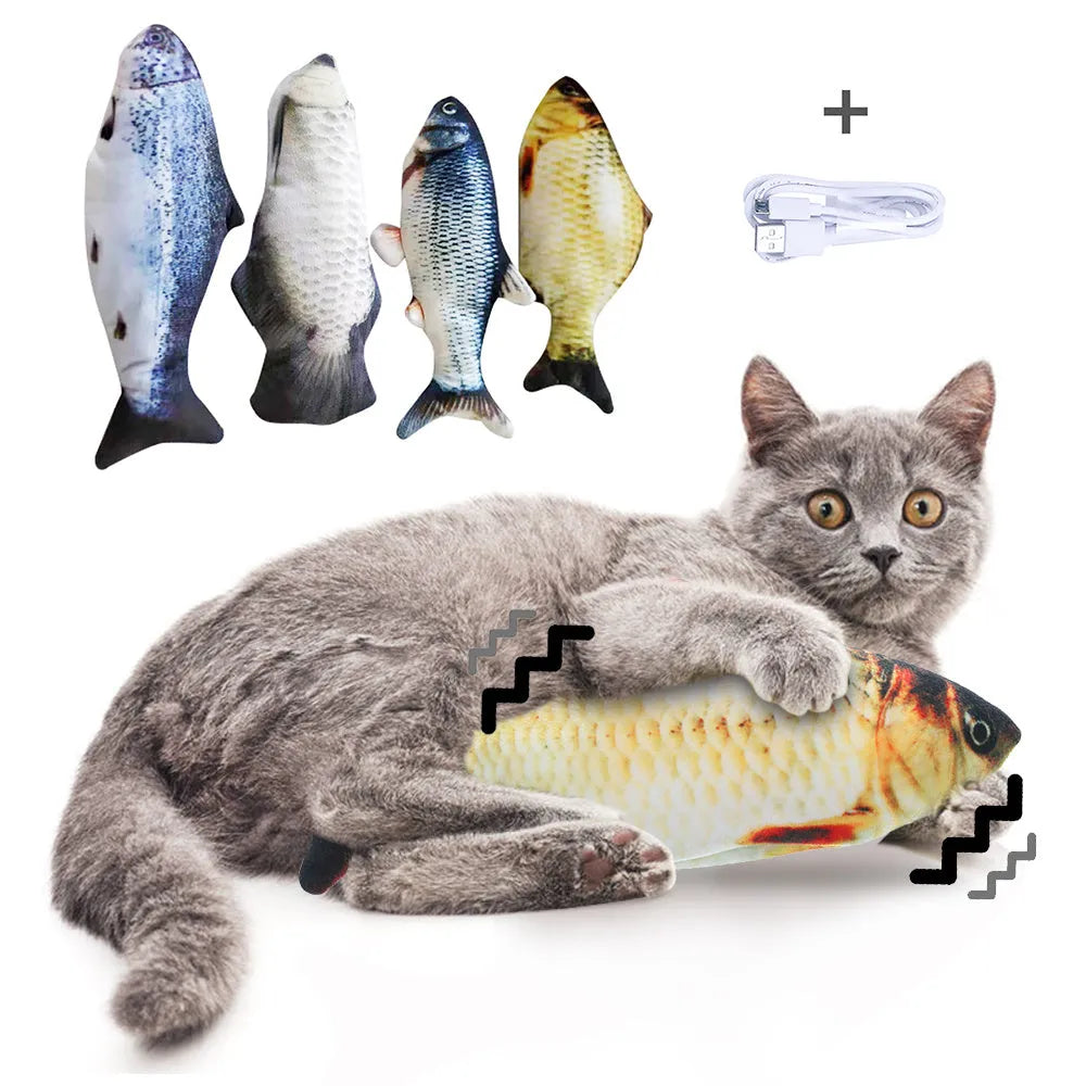 30cm multicolour electronic jumping fish cat toy with USB charging cable