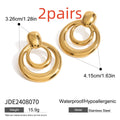 Round double layer hollow stud earrings with geometric design and 18K gold plated finish