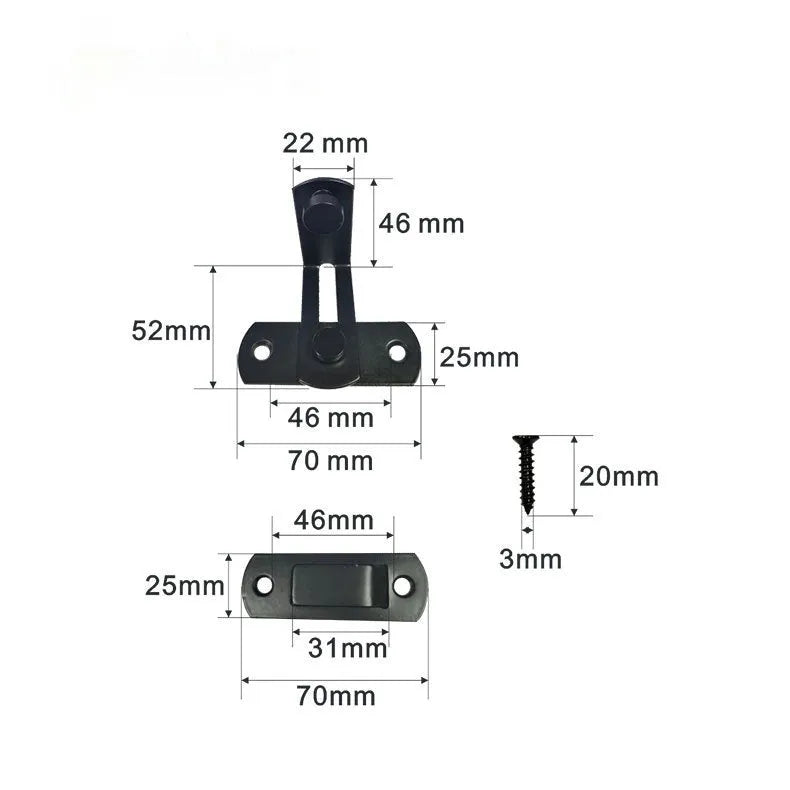 Sliding door hasp lock with 90-degree bracket for barn doors in black carbon steel or stainless steel