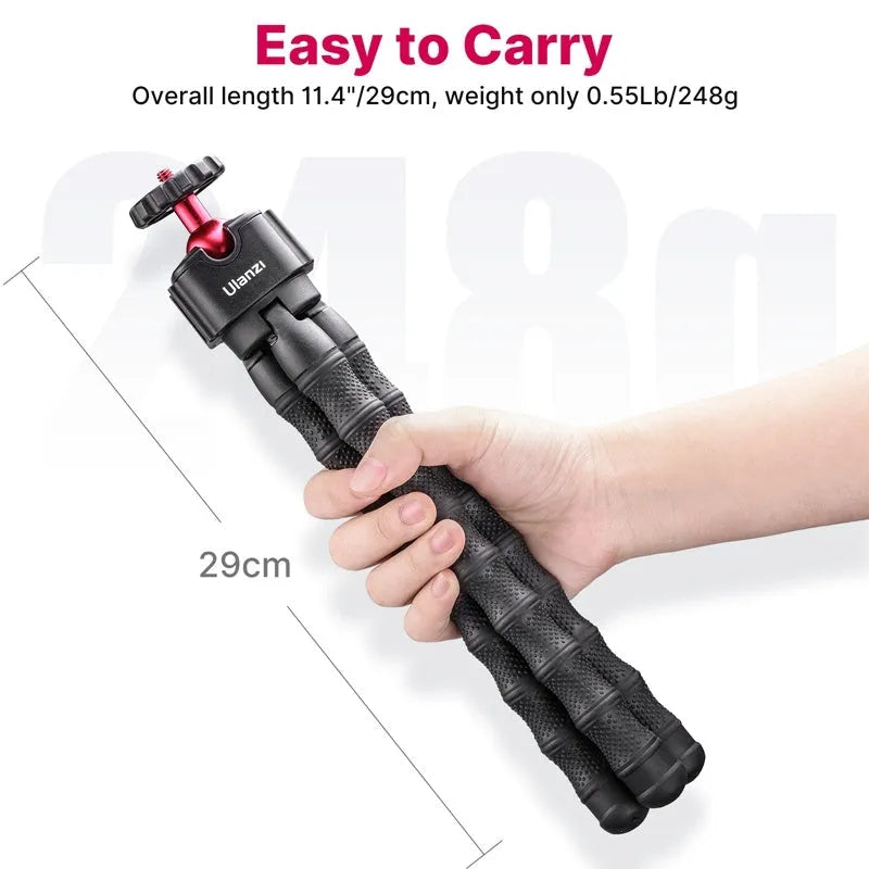 Silver aluminium photography tripod with adjustable height for video vlogging and live streaming