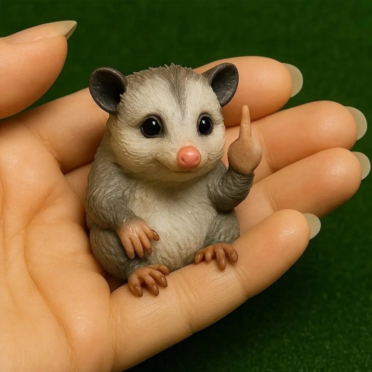 Mini resin animal figurine making vertical middle finger gesture, available in seven animal designs