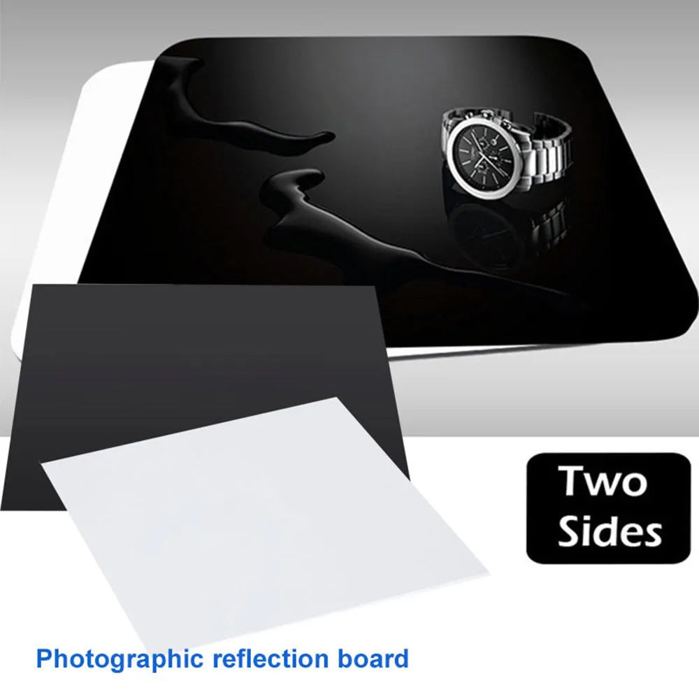Acrylic photography reflection board in black, 30x30cm, with protective film partially peeled back