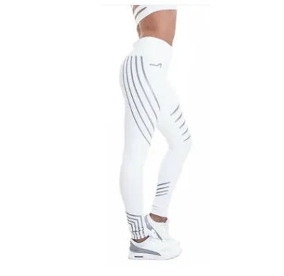 Women's black workout leggings with night-glowing print patterns, high-waisted pencil pants design