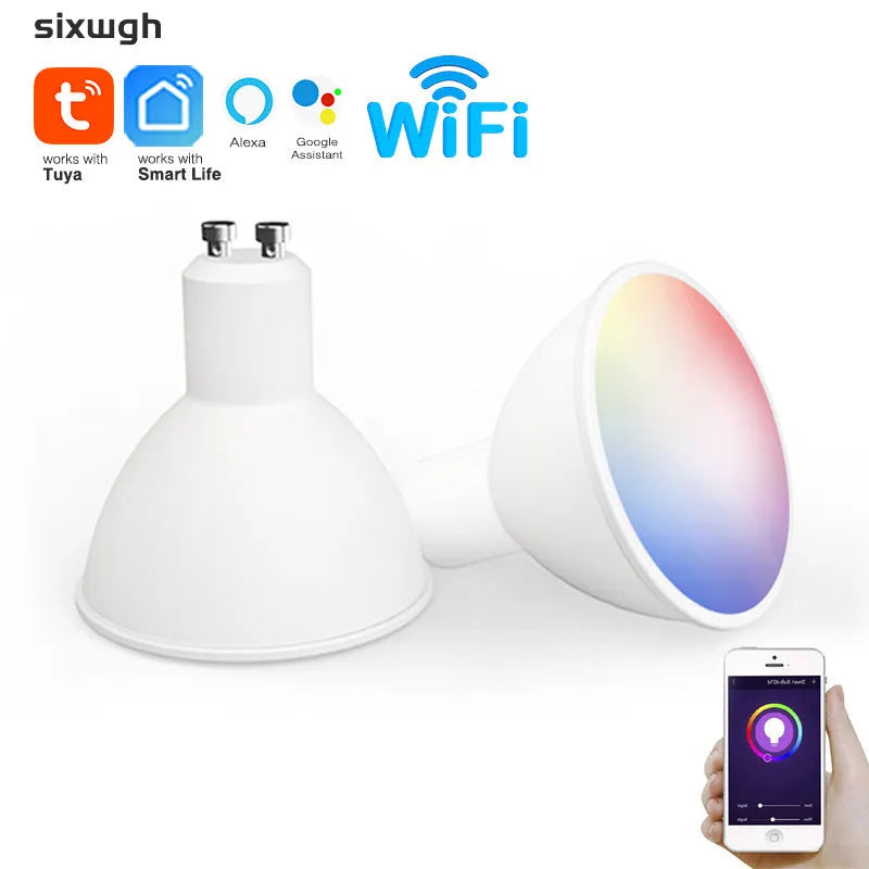 GU10 smart spotlight bulb with RGBCCT lighting and voice control features
