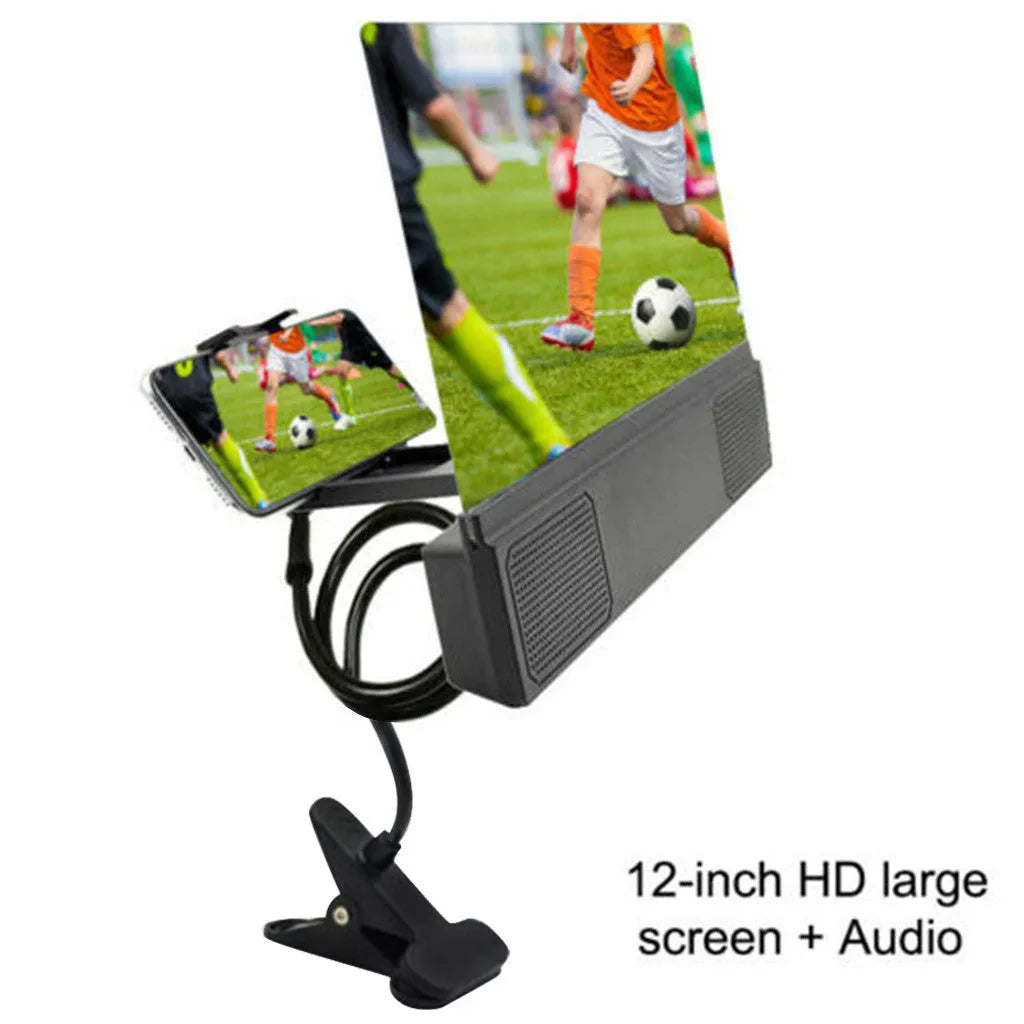 12-inch mobile phone screen amplifier with flexible gooseneck stand and integrated speaker