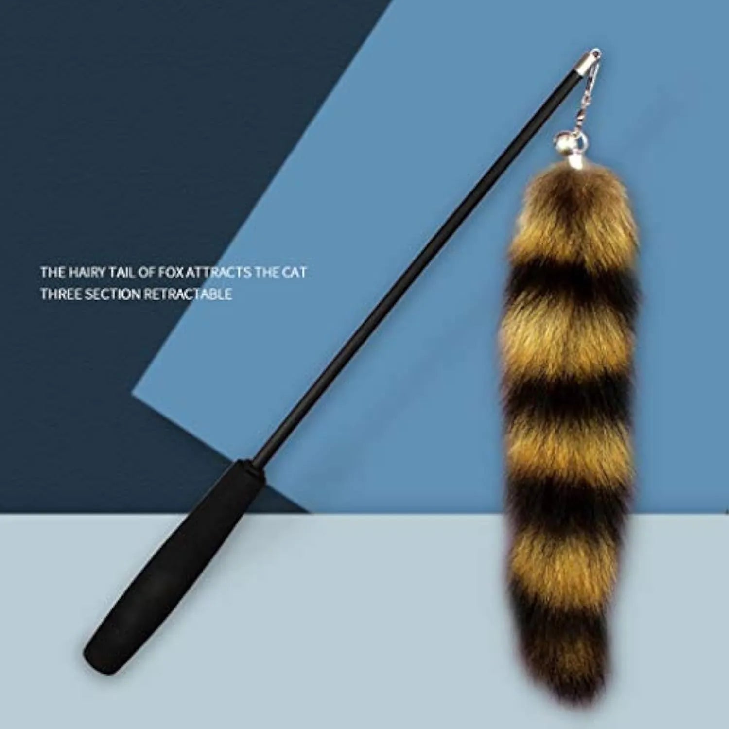 Black cat toy wand with long elastic string, length 42cm.