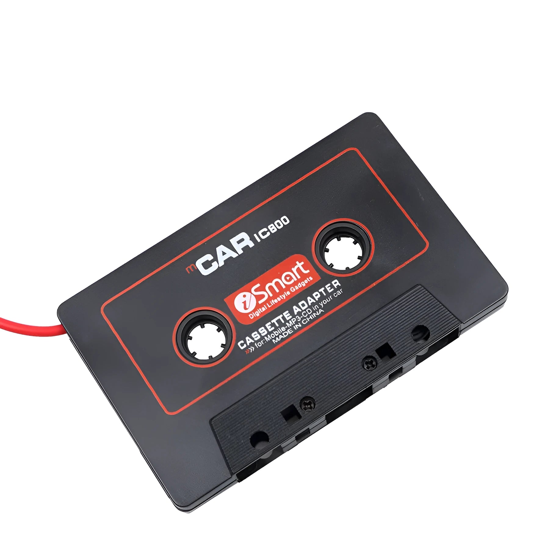Black MP3 car cassette adapter with 3.5mm audio jack for connecting mobile phones to cassette players