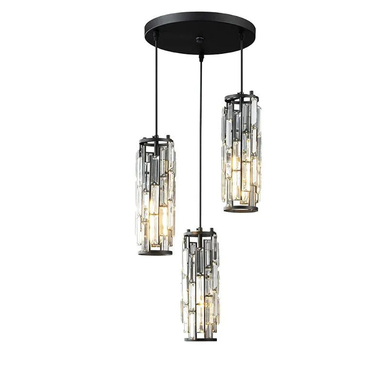LED industrial style crystal droplight in black finish for bedroom or dining room use