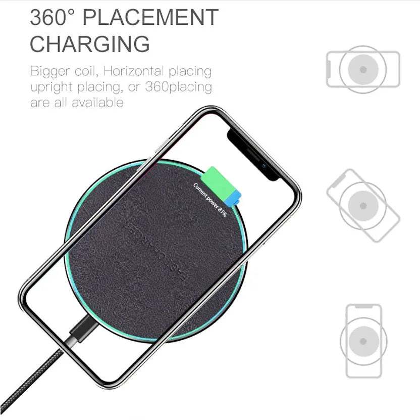 Black Qi wireless charging pad for iPhone 11 with rapid charging capability