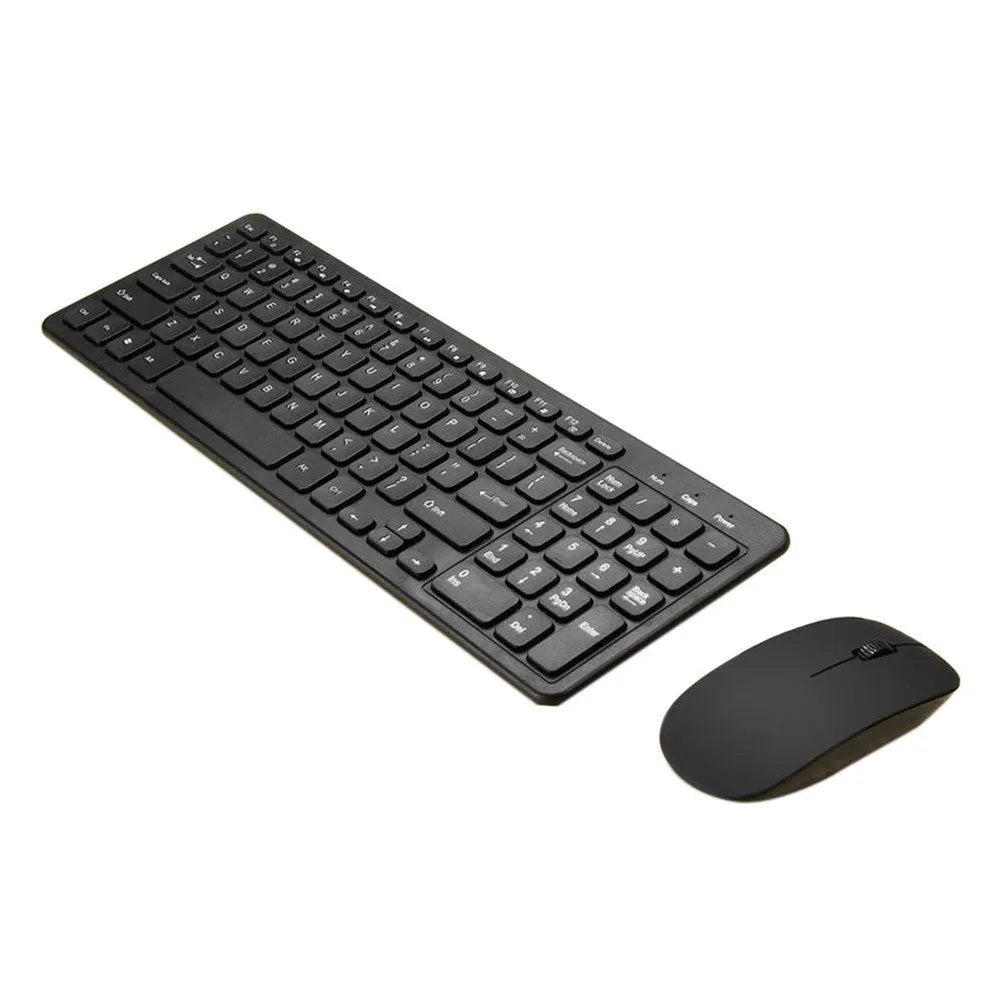 96-key wireless keyboard and mouse set in choice of four colours on a desk.