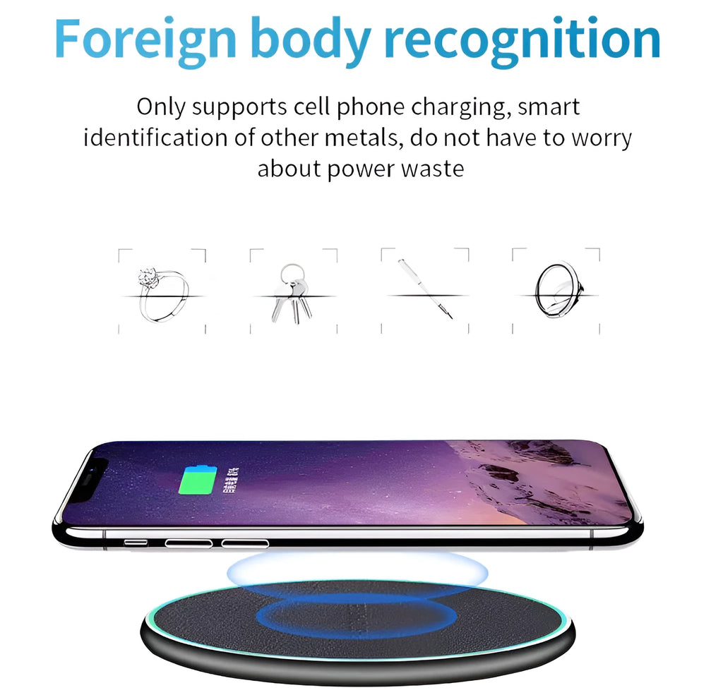 Black Qi wireless charging pad for iPhone 11 with rapid charging capability