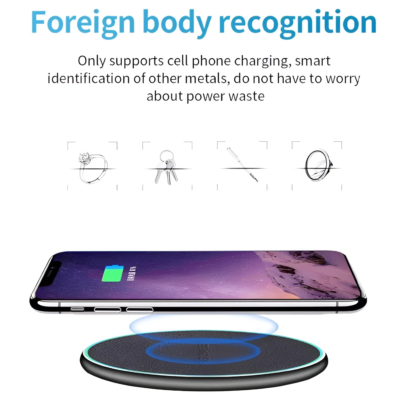 Black Qi wireless charging pad for iPhone 11 with rapid charging capability