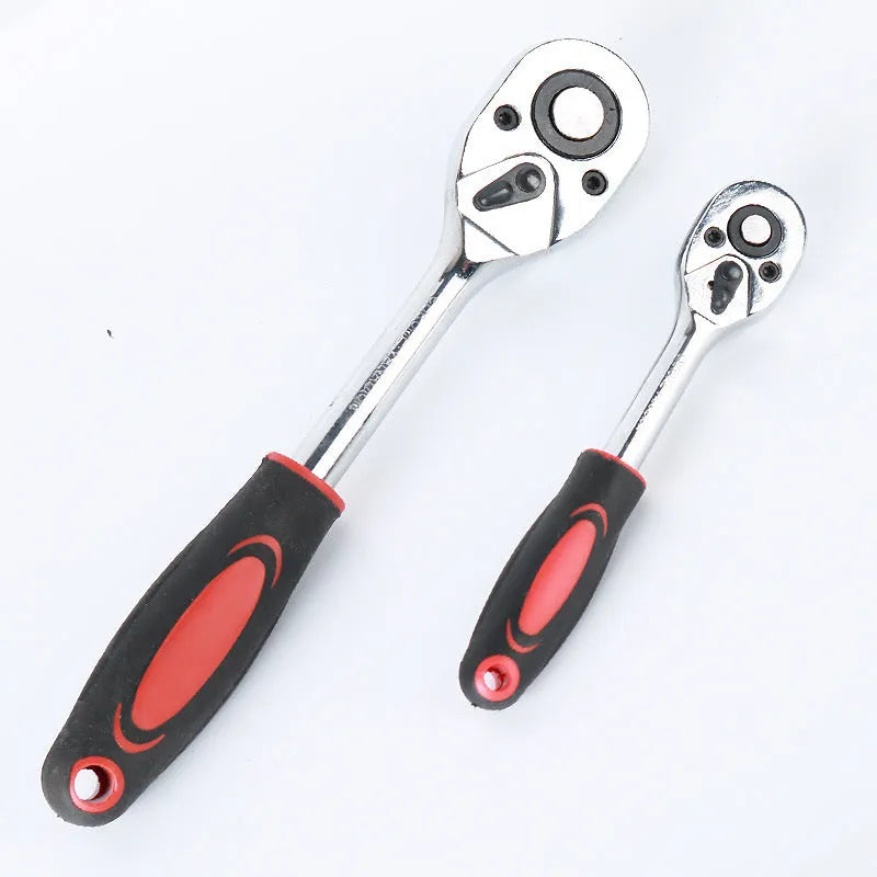 61-piece chrome vanadium socket wrench set with ratchets and metric sockets for auto repair.