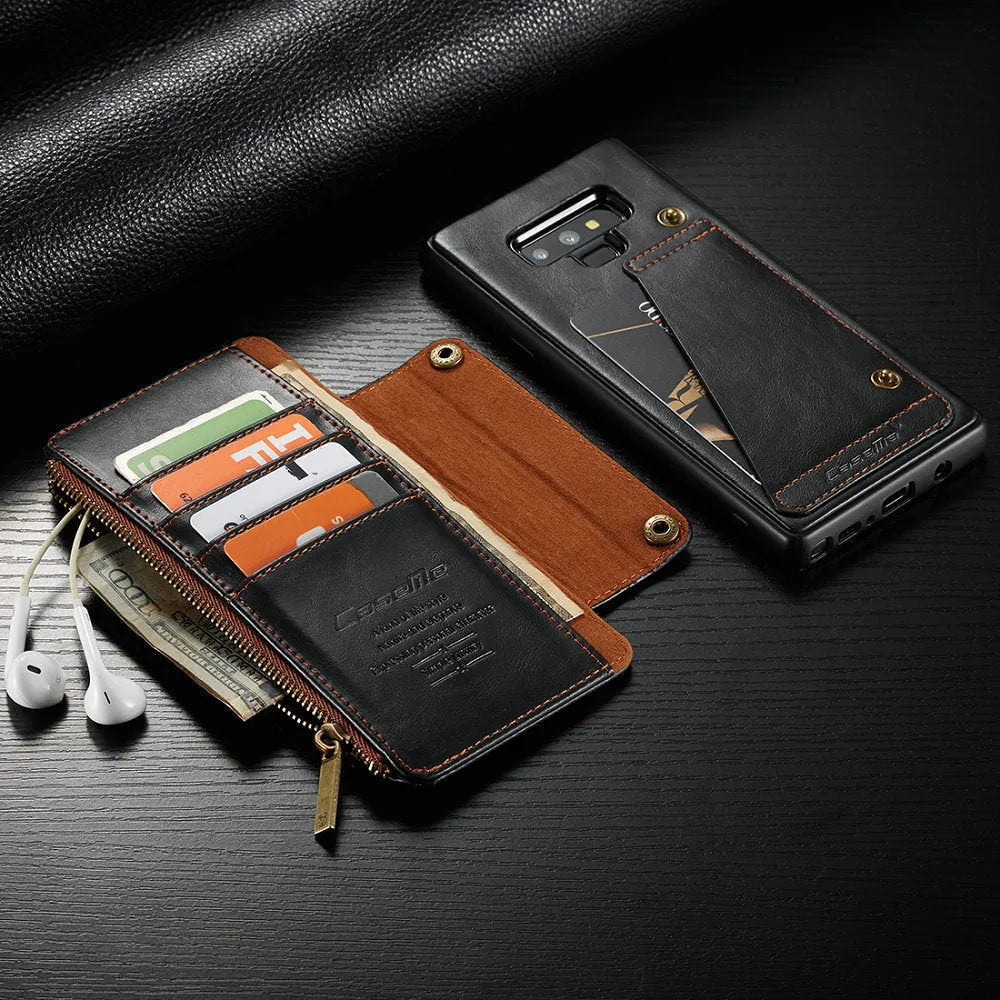 Samsung Galaxy Note9 PU leather flip phone case in black showing closed front cover