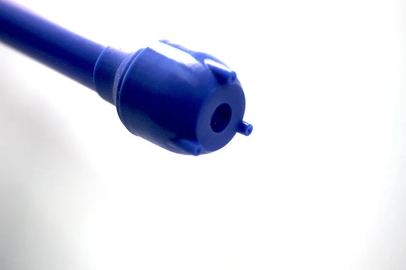 Blue manual hand siphon pump for transferring gasoline and oil.