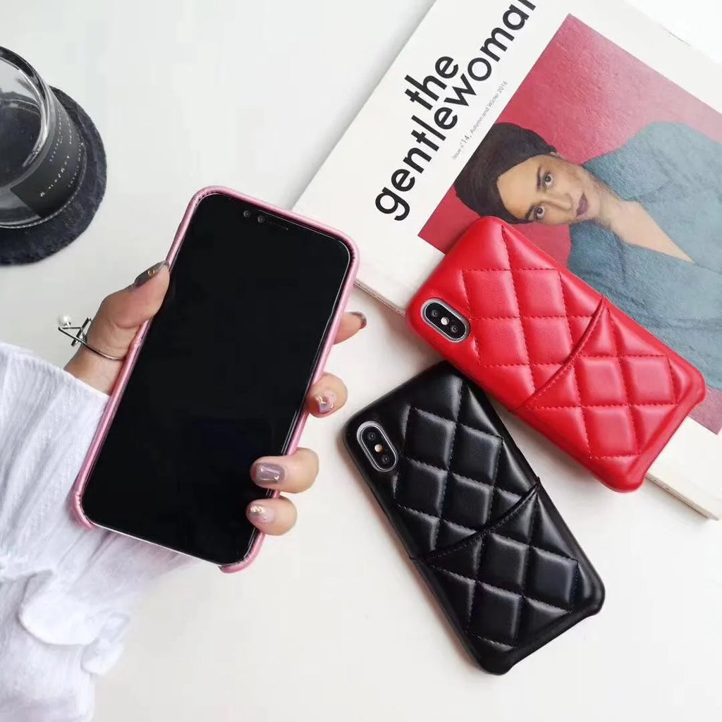 Leather phone case for iPhone XS Max, XR, 6, 7, 8 Plus in black pink red
