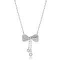 S925 sterling silver bow pendant necklace on adjustable O-ring chain