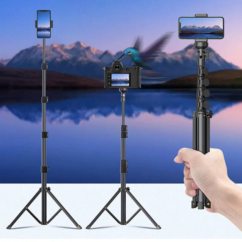 Black selfie stick tripod with 5 sections, aluminium alloy, shrink height 45cm, compatible with iPhone