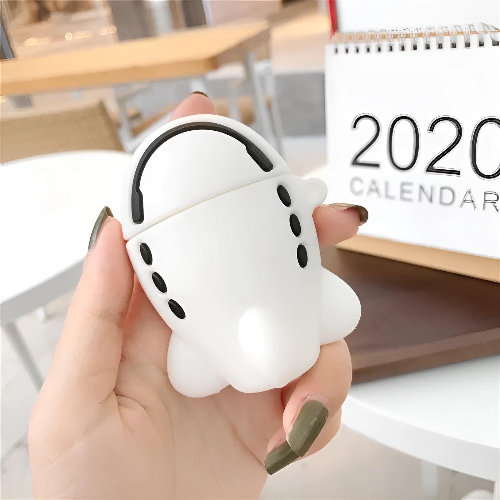 Silicone flip protective case for AirPods with aircraft headset cartoon design and metal hook