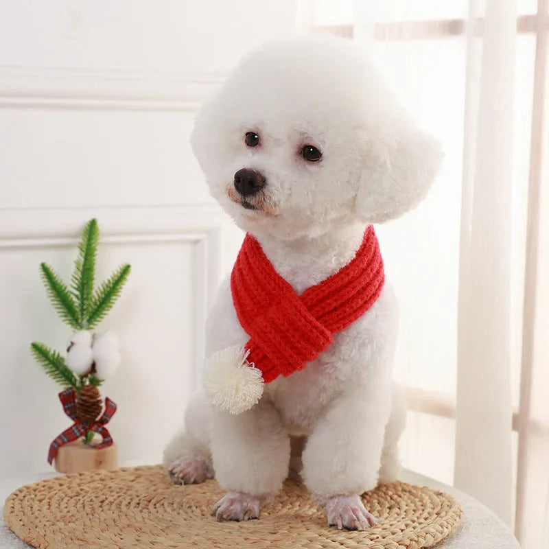 Polyester dog scarf for autumn and winter in red and white, suitable for small to large dogs