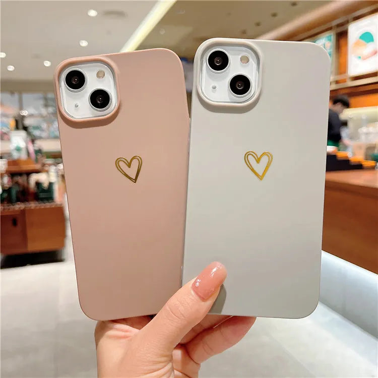Hot stamping love silicone phone case in solid brown for iPhone, non-slip protective cover