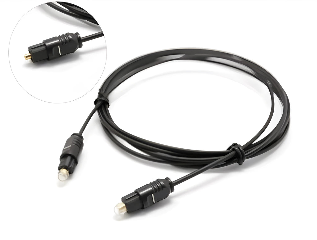 OD2.2 digital optical audio cable with TOSLINK connectors, showing its slim 2.2mm profile.