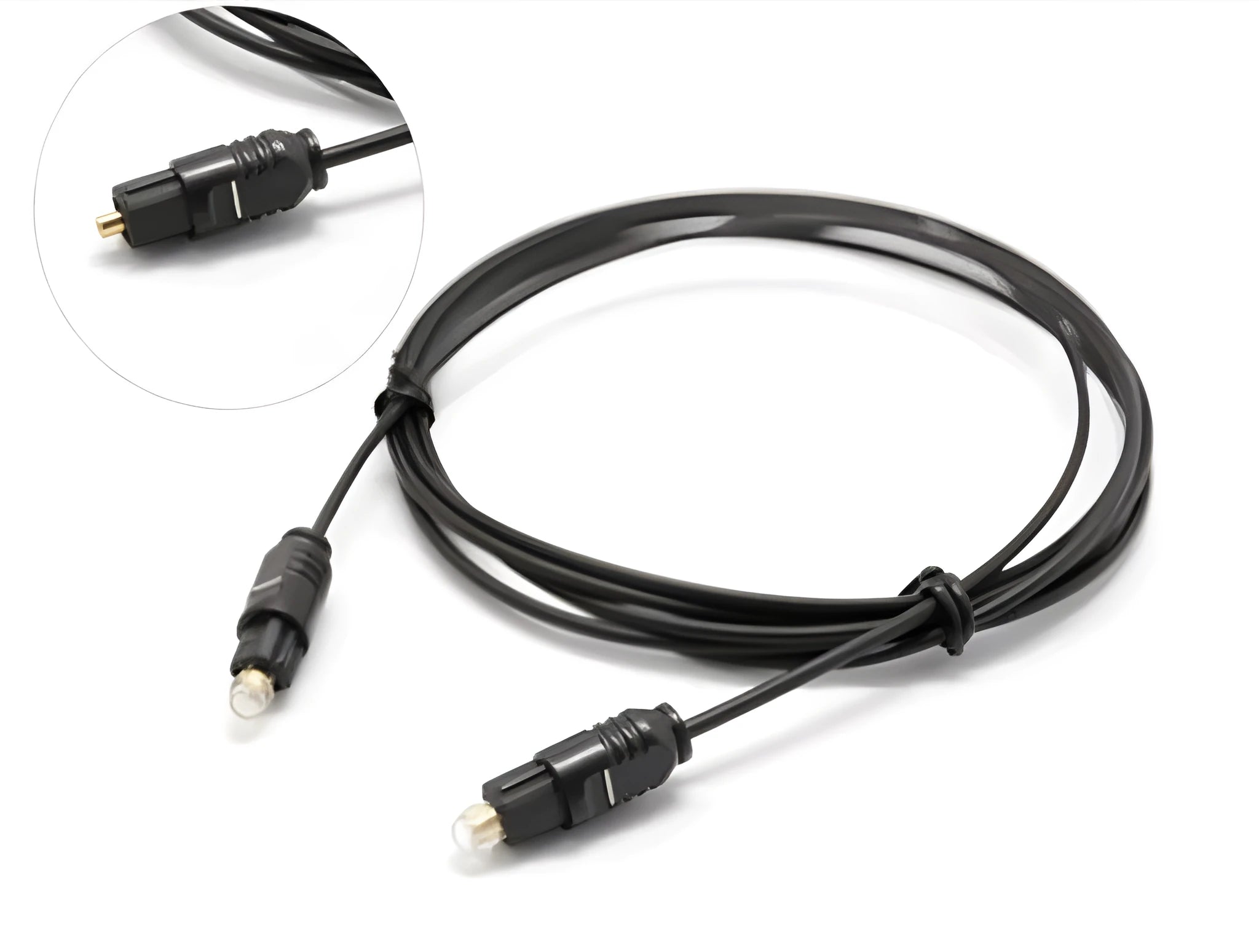OD2.2 digital optical audio cable with TOSLINK connectors, showing its slim 2.2mm profile.