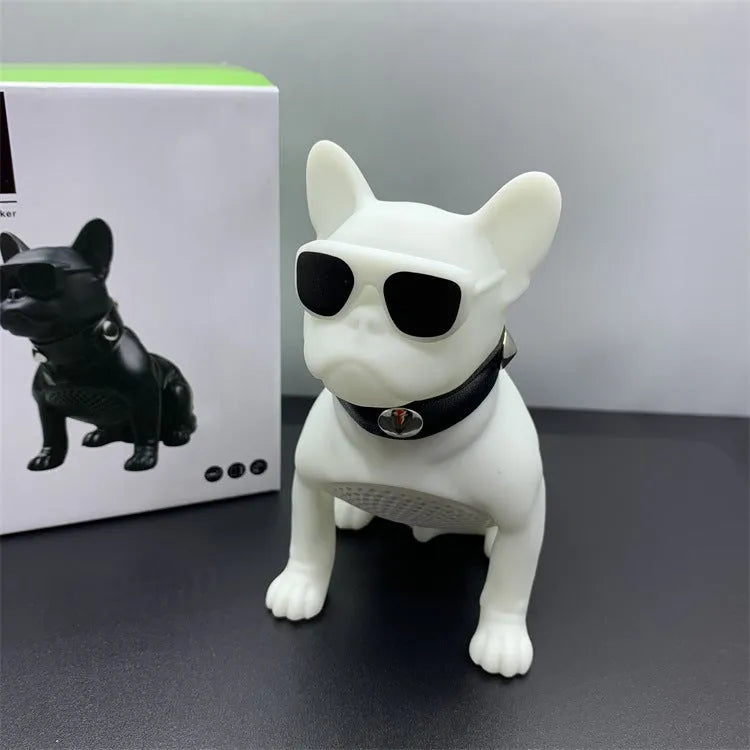 Mini full body bulldog Bluetooth speaker in black, red, or white colours with wireless connectivity